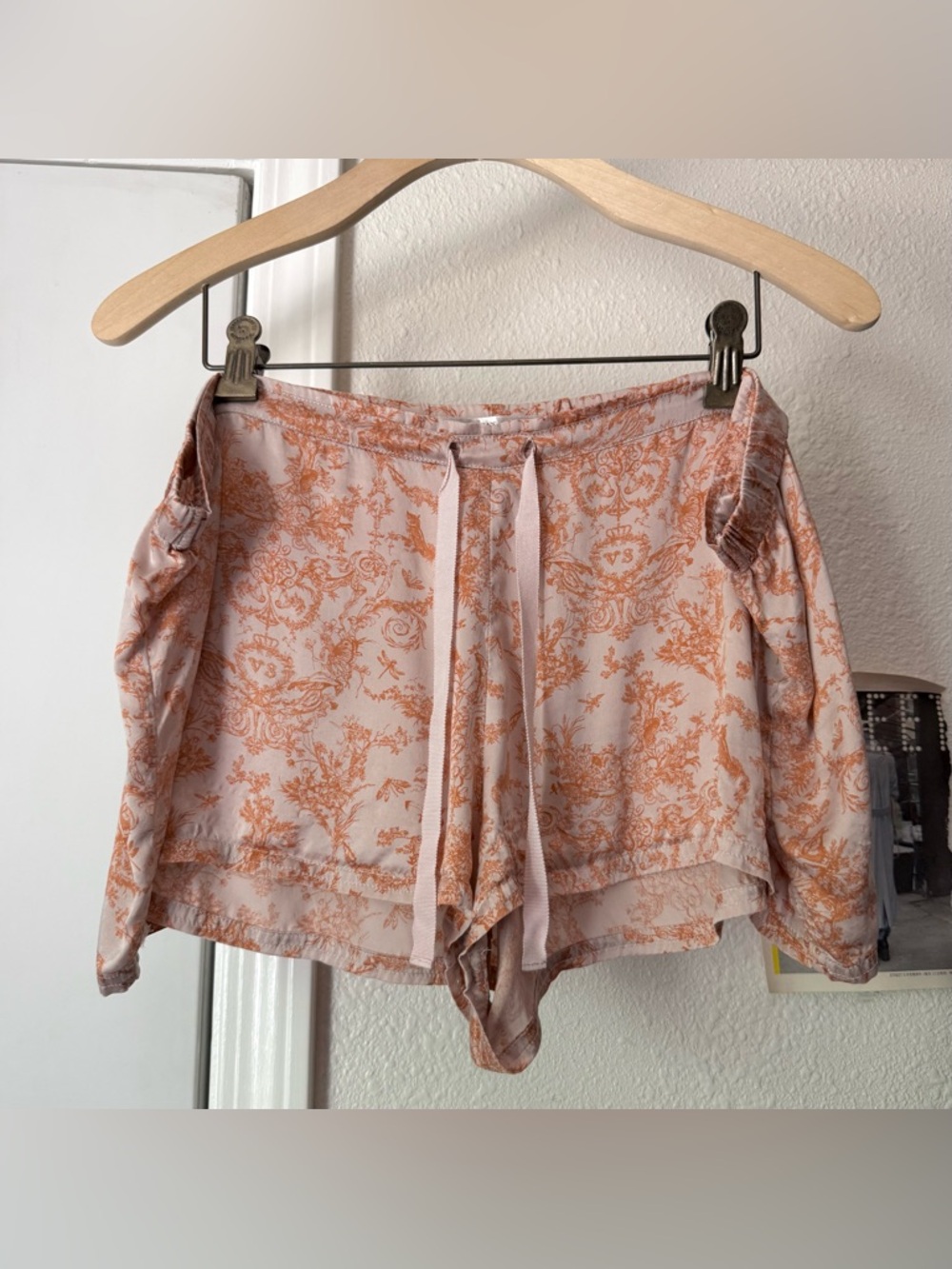 VICTORIA’S SECRET silk tan orange owl forest y2k vintage drawstring shorts